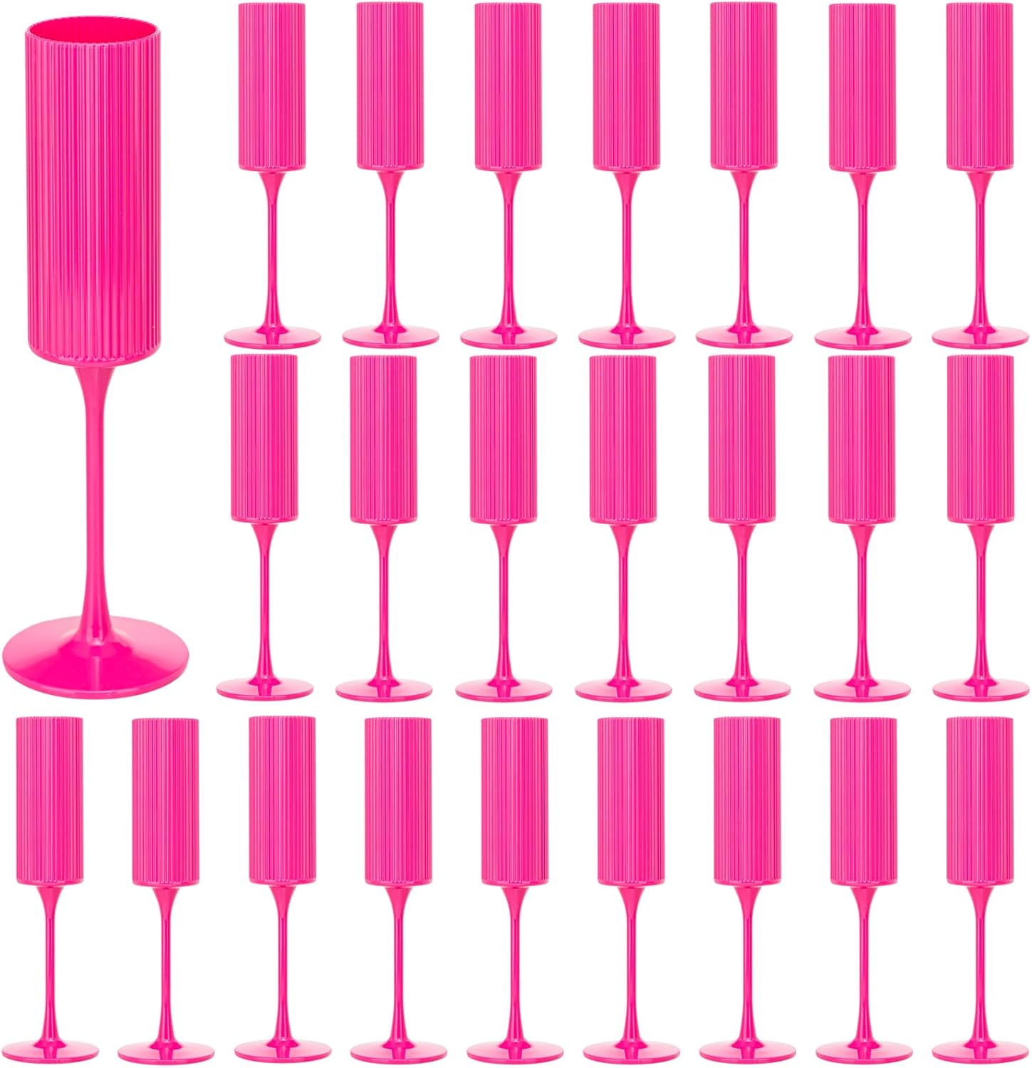 24 Pack Champagne Flutes, 6 OZ Plastic Wine Glasses - Reusable, Elegant for Wedding Reception, Birthday, Toasting, Parties - Vintage Mimosa Stemware with Long Stem, Party Bar Supplies, Vibrant Pink1