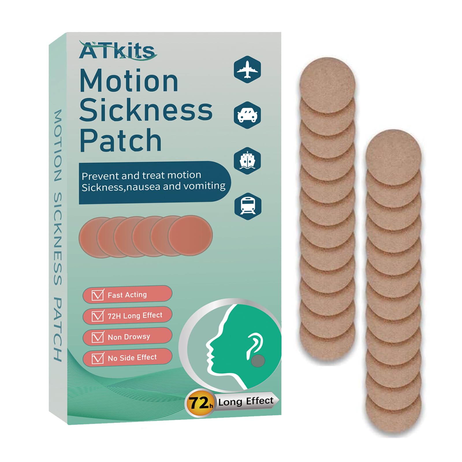 40PCS Motion Sickness Patches, Anti Nausea Sea Sickness Patch for Cruise, No Side Effects for Car and Boat Rides, Ships, Cruise and Airplane & Other Forms of Transport - for Adults and Kids (40PCS)