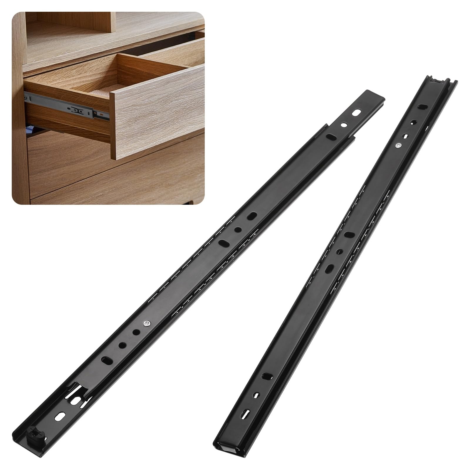 1-Pair Soft Close Drawer Slides, 13.8 Inch/ 350mm Full Extension Ball Bearing Drawer Slides for Furniture/Cabinets, Cold Rolled Steel 2 Fold Cabinet Rails 55lb Capacity [Black]