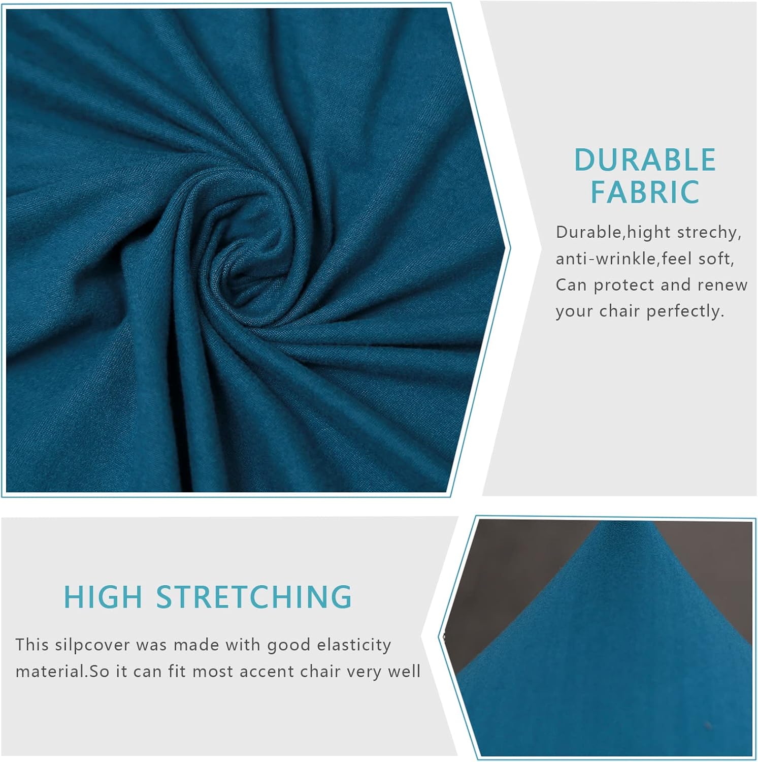 Iauddy Armless Accent Slipper Chair Cover Slipcover,Stretch Spandex Removable Non-Slip Silp Cover for Accent Chair Without Arms Furniture Protector for Living Dining Room(Peacock Blue, 2)