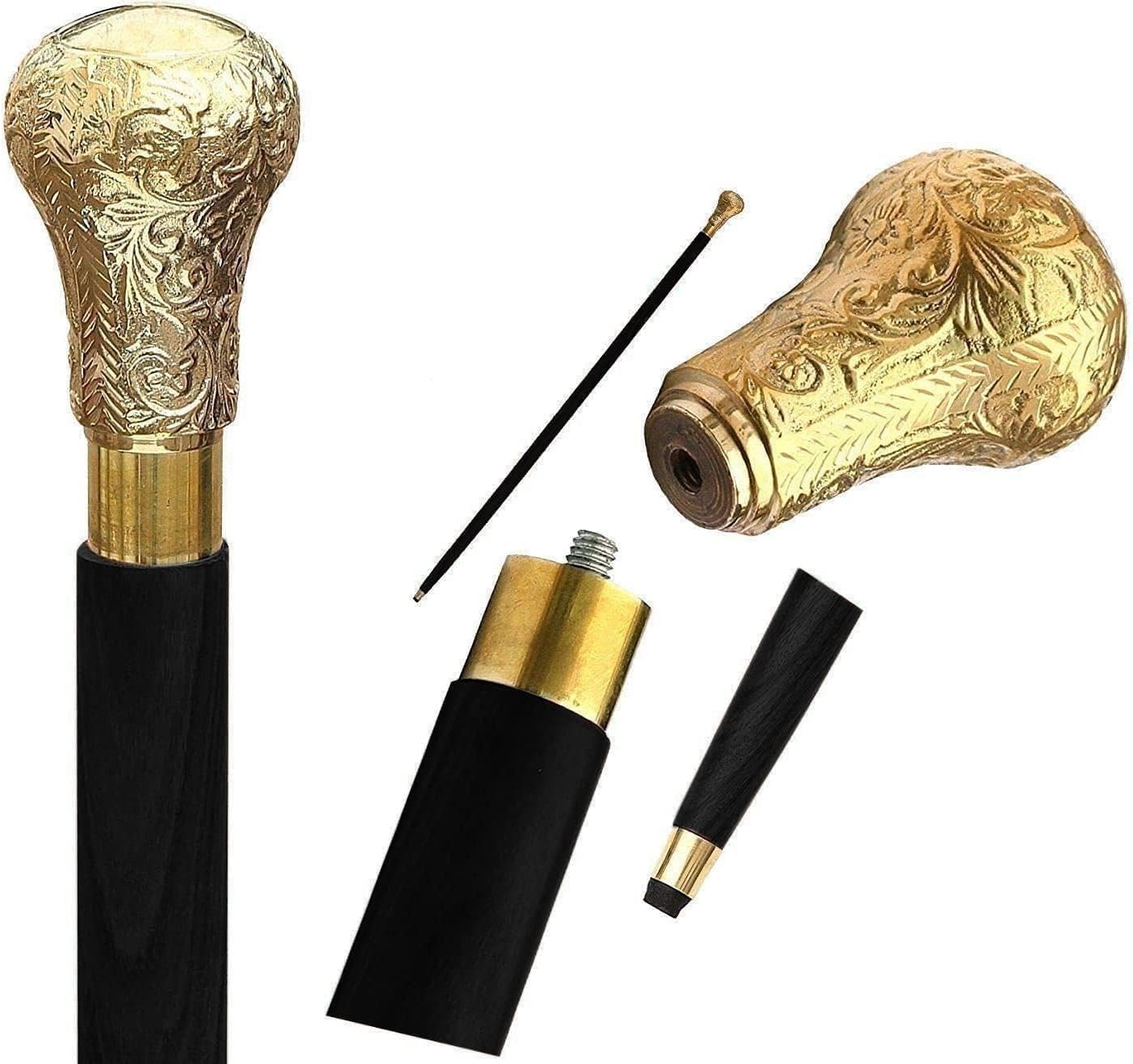 Vintage Handmade Wooden Walking Cane Brass Knob Handle Vintage Fashion Cane