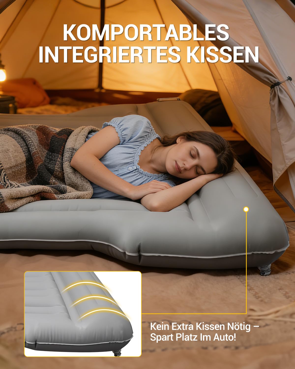 SUV Luftmatratze Kofferraum Auto Matratze Faltbar Auto Luftmatratze mit Pumpe Kabelloser Ruhiges Material Split-Design Tragbares mit Integriertem Kissen für Reisen Camping Outdoor