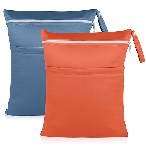 Angel Love Bolsas húmedas, paquete de 2 bolsas para pañales de tela para bebé, bolsas húmedassecas con dos bolsillos con cremallera, viajes, playa,