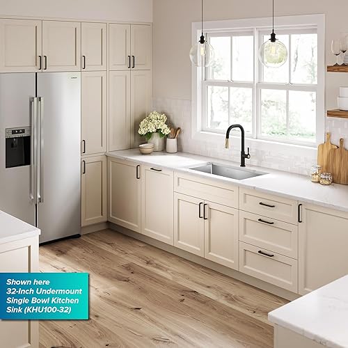 Vista 83 de Kraus Standart PRO KHU104-33 - Fregadero de cocina acero inoxidable de 33 in y 16 g, con doble pila de distribución 60 y 40 para montar bajo encimera