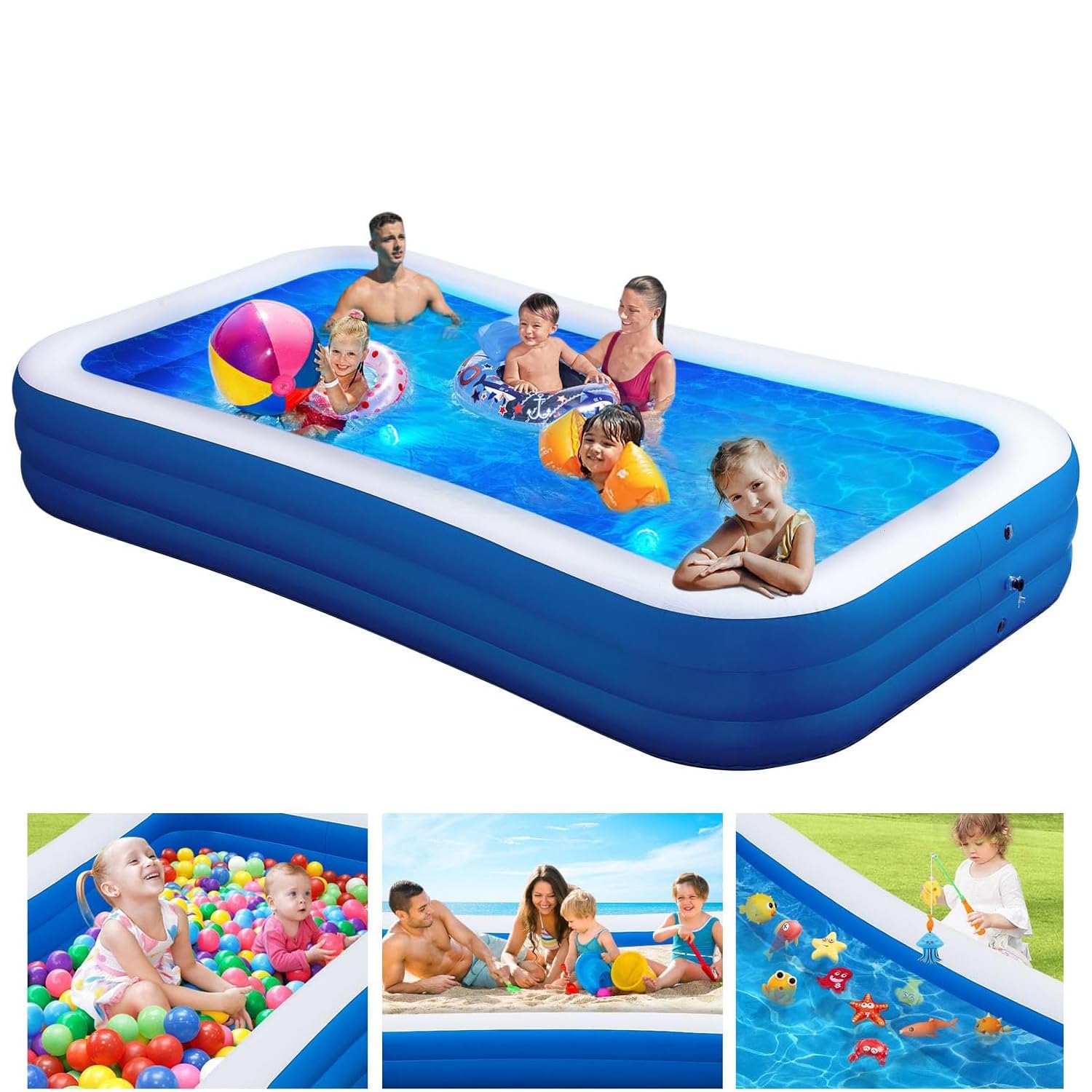 MCSWKEY Albercas para Inflables, Piscina Hinchable Familiar, Albercas Grandes Familiares Rectangular, Juguetes Acuáticos para Jardín, Fiesta Acuática de Verano (300x170x56cm)