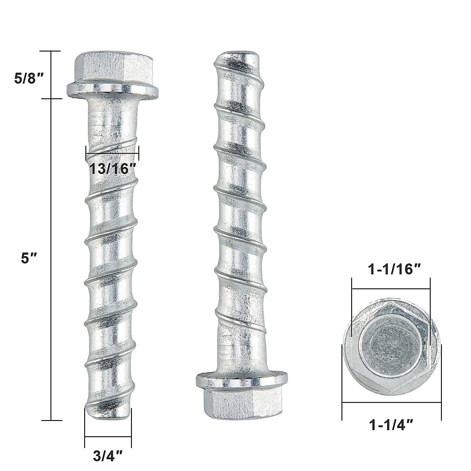Tornillos de hormigón de 3/4 x 5 pulgadas, paquete de 10