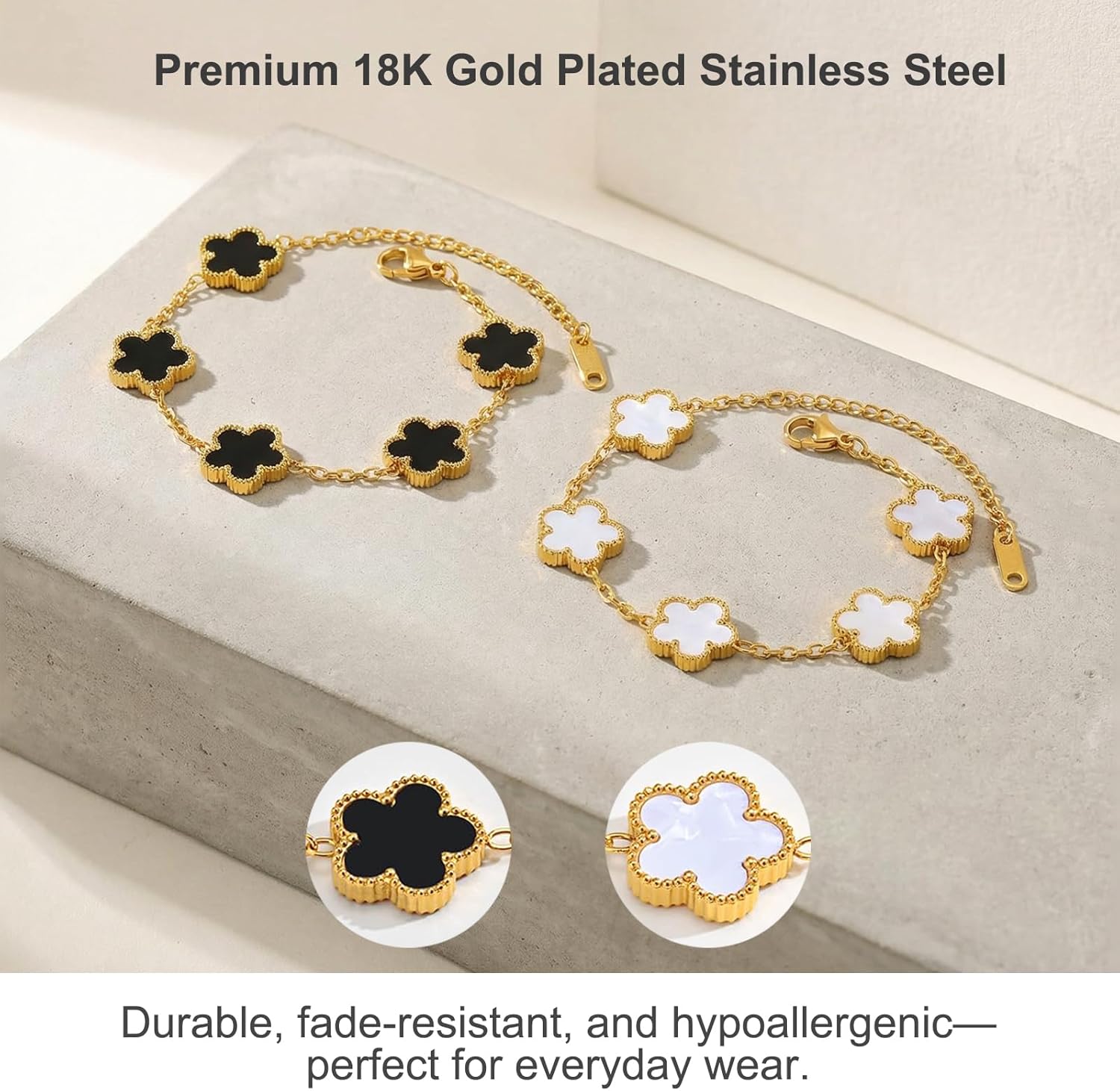 Four Leaf Clover Bracelet for Women – 18K Gold Plated Stainless Steel Lucky Bracelet, Adjustable 4 Leaf Charm Jewelry Gift - Image 5