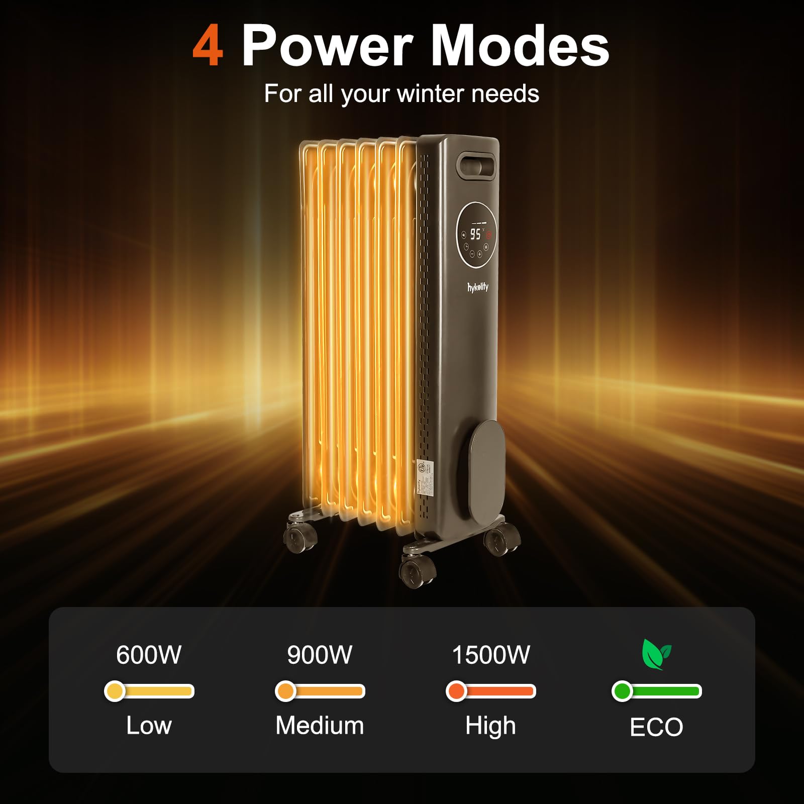hykolity 1500W Oil Filled Radiator Heater with Remote, 24H On Off Timer, Digital Thermostat,4 Mode Electric Radiant Heater, ECO, ETL Overheat & Tip-Over Protection Indoor Space heater,Grey