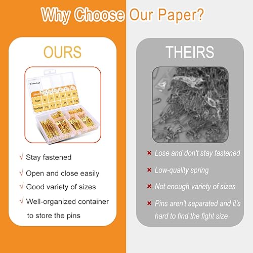 Miniatura 6 de Atteched - Paquete de 250 pines de seguridad de 6 tamaños, pequeño y grande de primera clase, pasador de seguridad fuerte y resistente al óxido,
