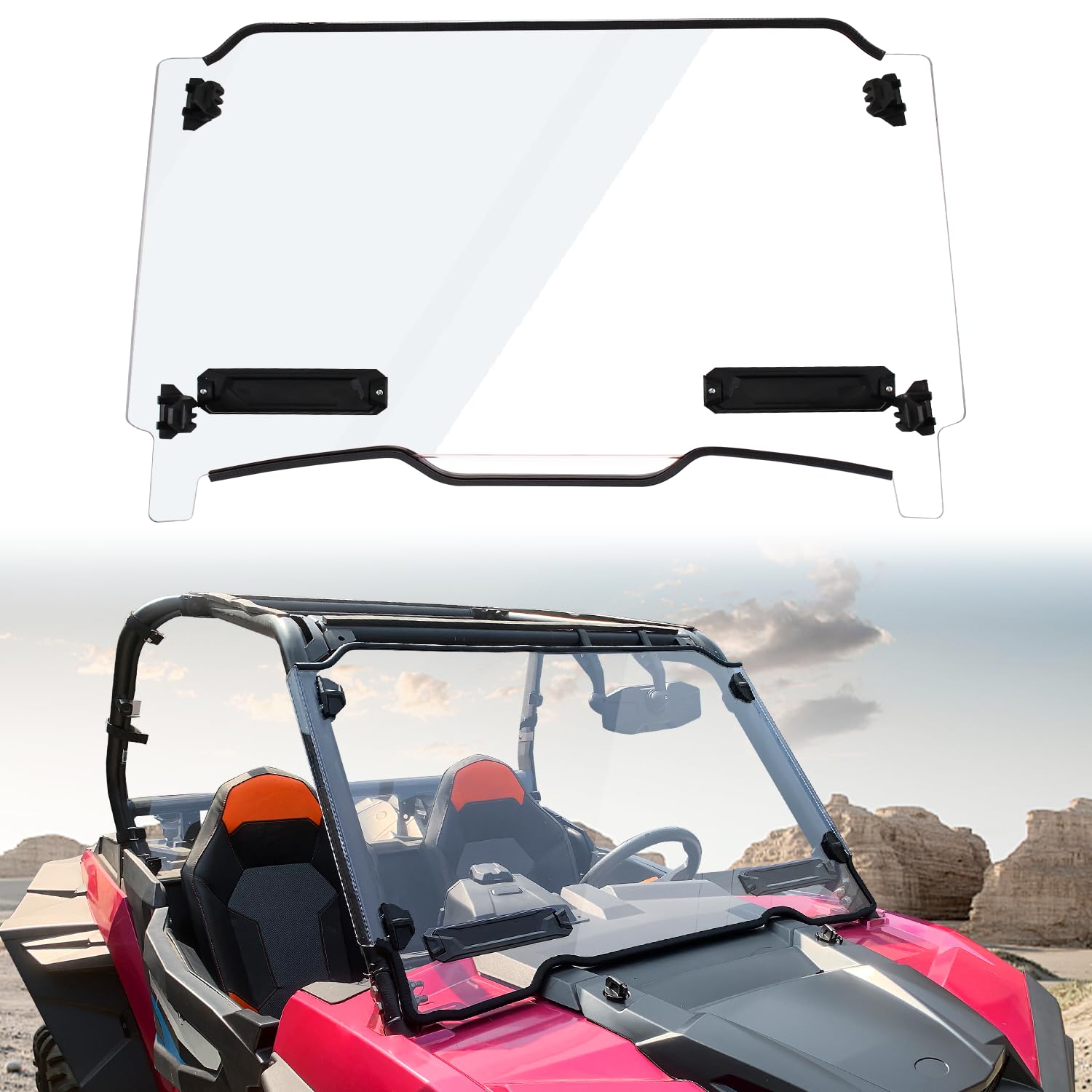 Photo 1 of CPOWACE RZR 1000 XP Windshield, Front Full Clear Windshield Compatible with Polaris RZR 1000/XP 1000/4 1000/RZR 900 2014-2018 Accessories Scratch Resistant Hard-coated Polycarbonate Windscreen