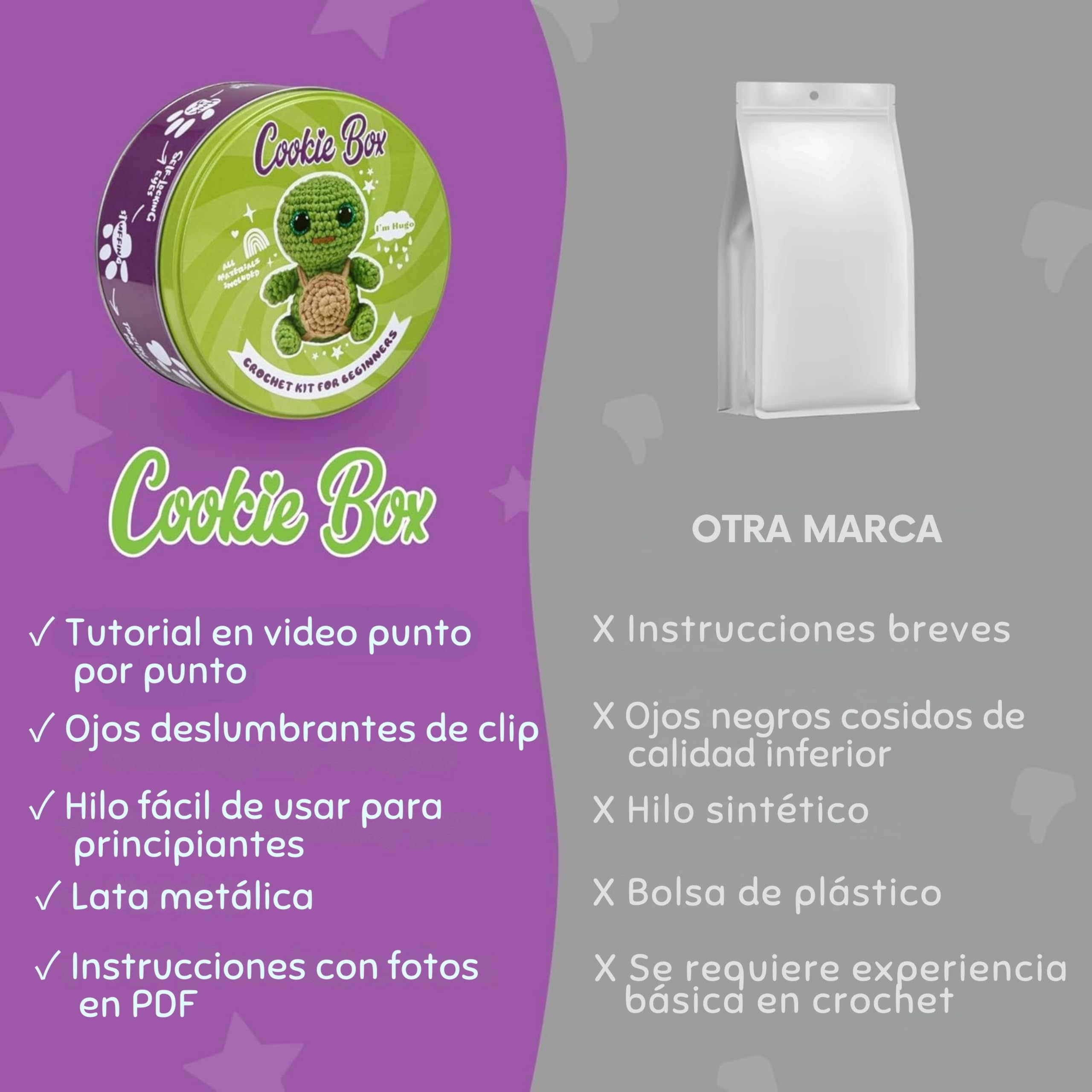 Cookie Box Kit de Ganchillo para Principiantes – Crea tu Peluche Amigurumi con Hilo, Ganchillo, Relleno, PDF y Video – Turtle Hugo | Hilo, Relleno, Guía Pdf Y Vídeo, Peluche Amigurumi Tortuga, Regalo Creativo