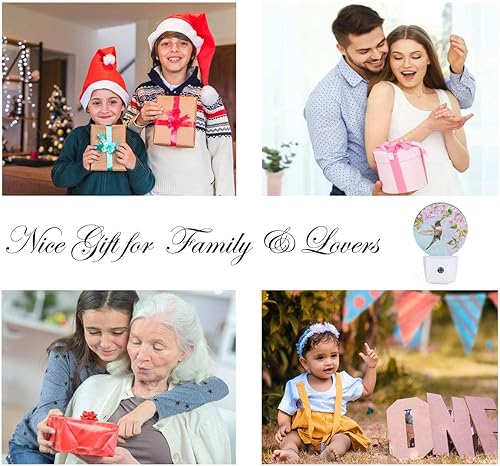Miniatura 6 de EKOBLA Luz nocturna de primavera colibrí rosa flores cerezo flores luces de noche enchufe a la pared para niños niñas, lámpara redonda para el hogar