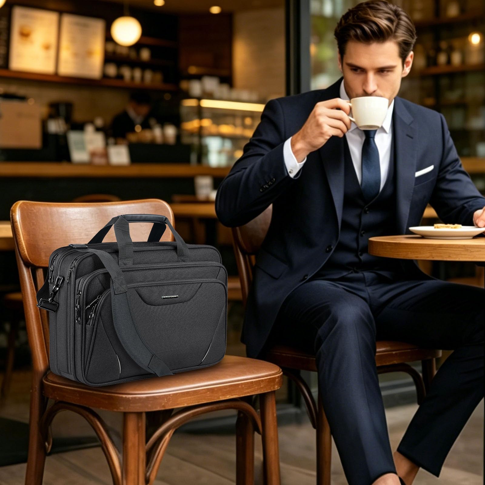 KROSER Laptoptasche 18 Zoll Handtasche bis 17,3 Zoll Laptop, Schwarz/Grau