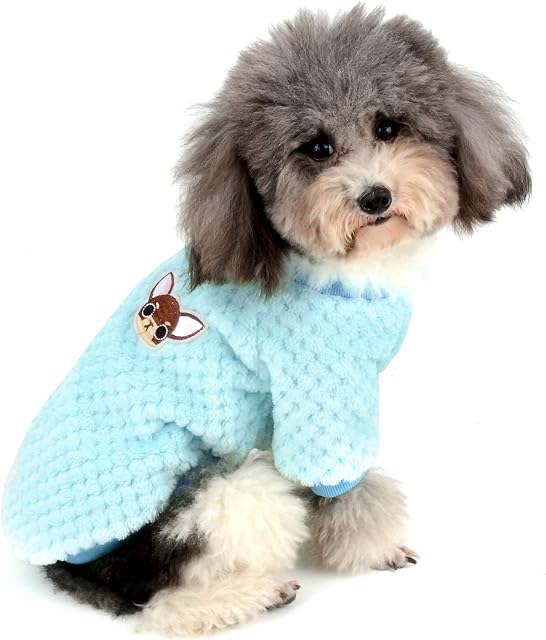 Zunea Small Dog Sweater Coat Fleece Pet Pullover for Dogs Boy Girl Winter Warm Soft Puppy Jumper Clothes Apparel Cat Outwear for Cold Weather Blue S