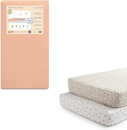 Miniatura 1 de Delta Children Colchón Summer Breeze - Colchón transpirable para cuna y niño pequeño con núcleo de nube + sábanas bajeras Delta Children para cuna