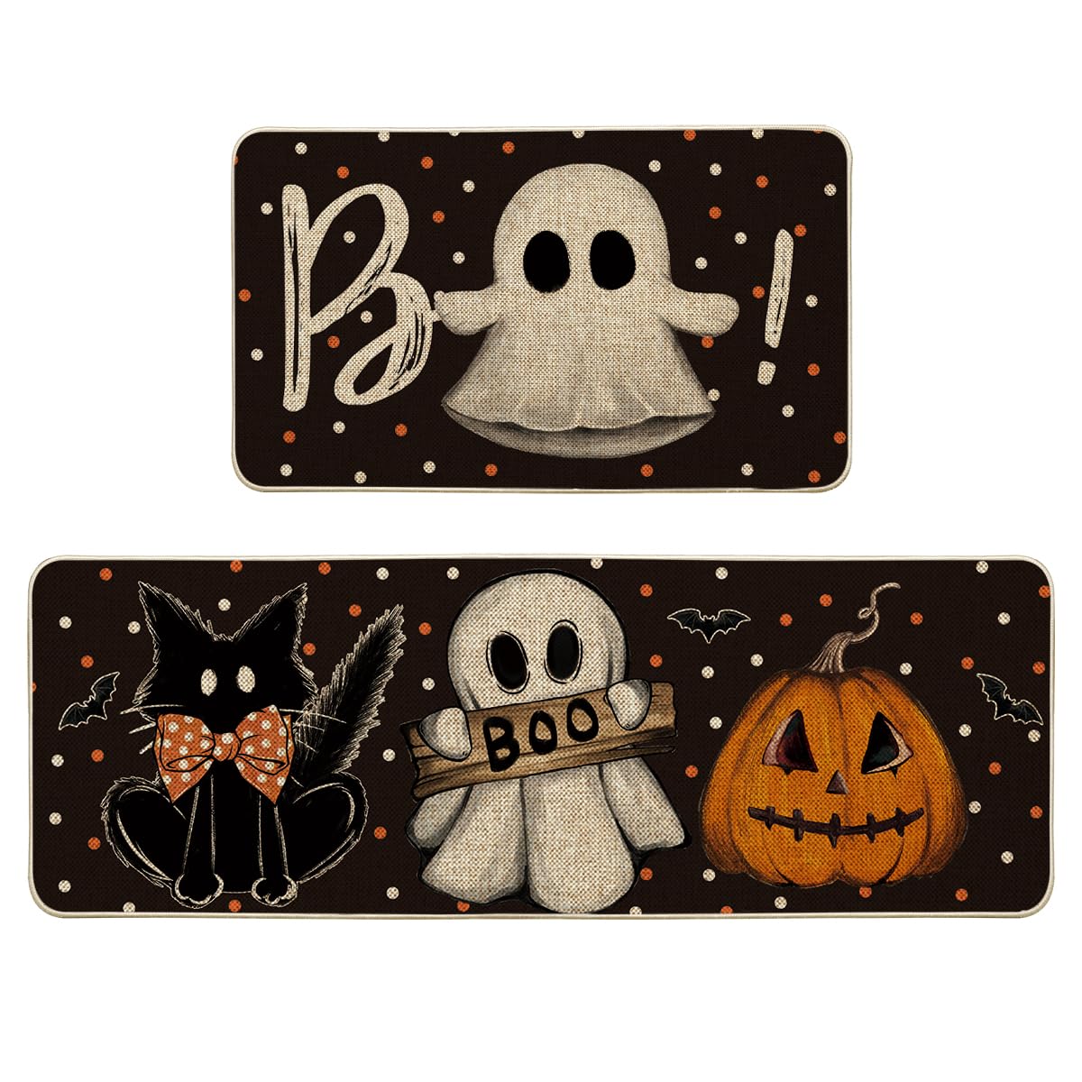 Artoid Mode Set 2 Tappeti da Cucina Halloween Fantasmi Boo 43x73 e 43x118cm | Stagionali Zucche Gatto Tappetini da Cucina Decorativi Lavabili per Interni ed Esterni
