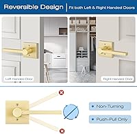 Vista 4 de EHOMEWARE - Paquete de 2 manijas de puerta satinadas de latón para puertas dummy, juego de manijas para puertas interiores para tirar o empujar