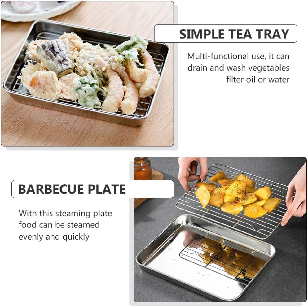 Cabilock 2sets Stainless Steel Baking and Rack for Frying Draining and Cooling Lightweight Sturdy Multi-functional Kitchen Storage Trays