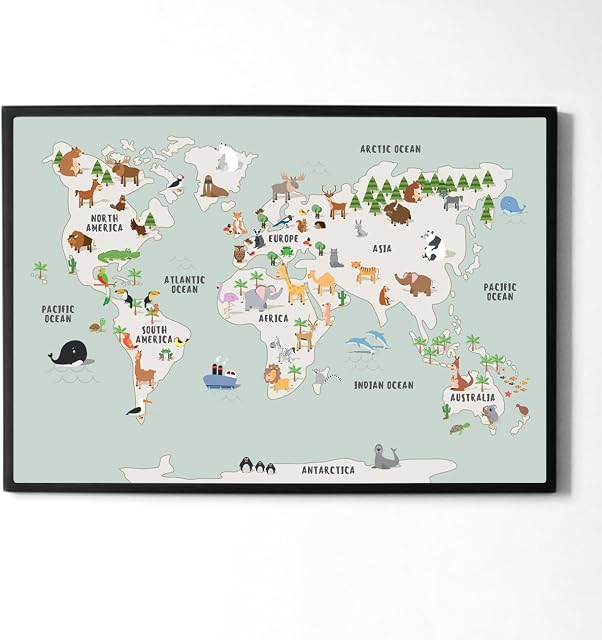 Not Just Firewood Children's Animal Map of the World Poster Print Wall Art for Kids Room (A1)