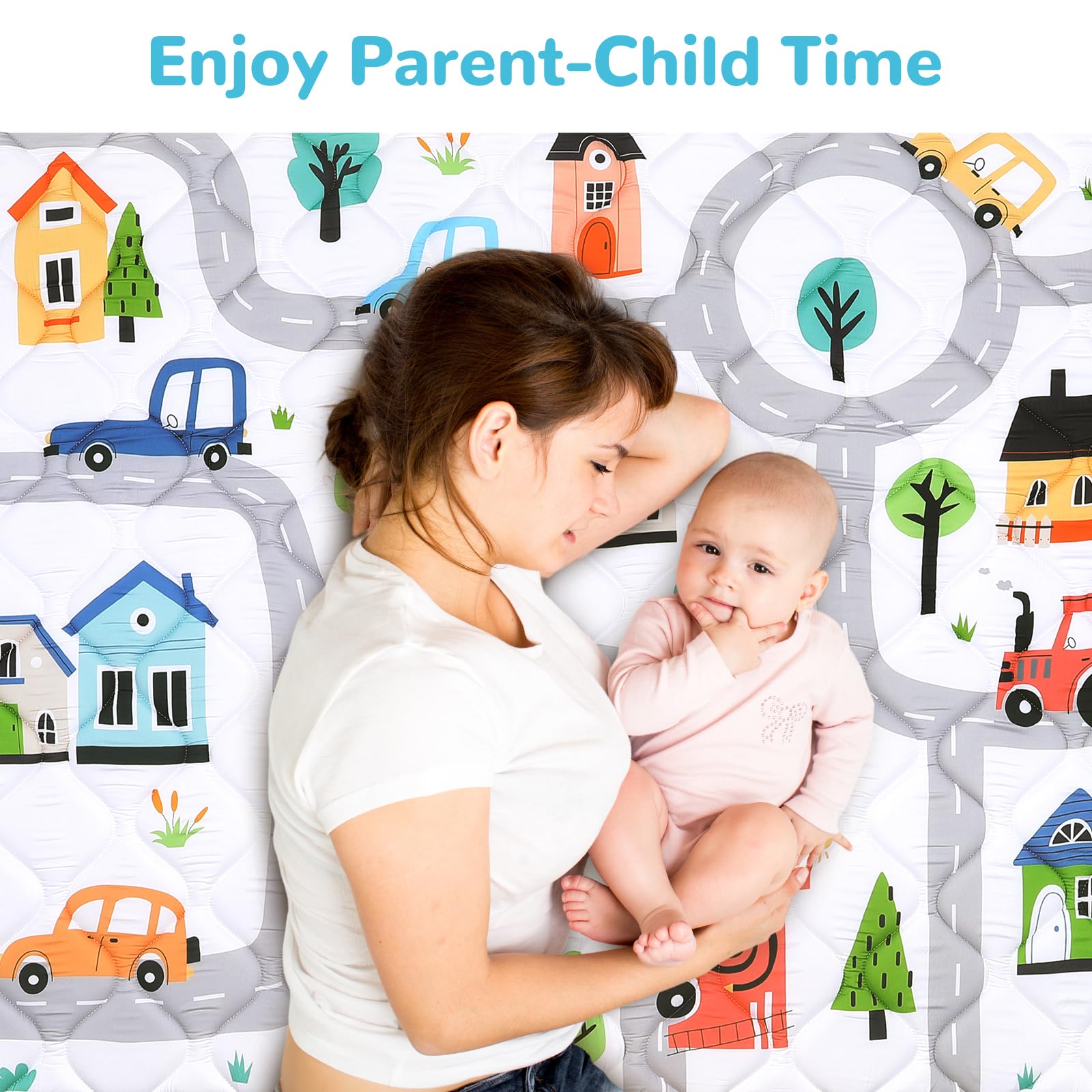 Baby Play Mat for Floor 127x127 cm,Thick Playmats for Babies Kids Toddler,Soft Non-Slip Mat for Crawling & Playing,Machine Washable Portable Playpen Mat Pad for Tummy Time,Town Car - Image 4