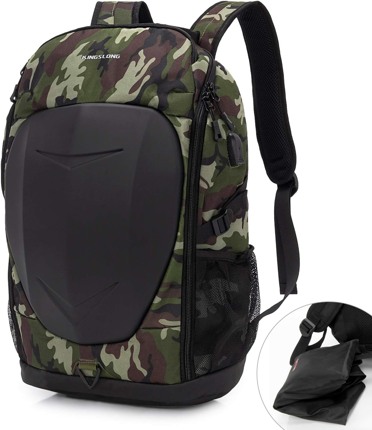 KINGSLONG Hard Shell 17 Inch Laptop Backpack for Men with USB Port for College Motorcycle Outdoor Waterproof Backpacks Green