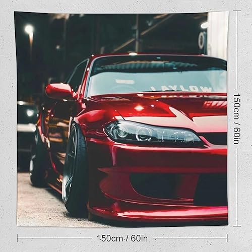 Miniatura 2 de QLAZO Silvia S15 - Tapiz de auto JDM rojo para colgar en la pared, cortina decorativa para dormitorio, hogar, sala de estar, tapiz de pared, 60 x 60