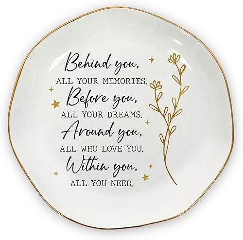 OASSIE Graduation Gifts for Women Her - 4"x4" Round-Shaped Ceramic Jewelry Dish Tray - Thank You Inspirational College High School Graduation Gifts for Friend Sister Her - Graduation Gifts For Women
