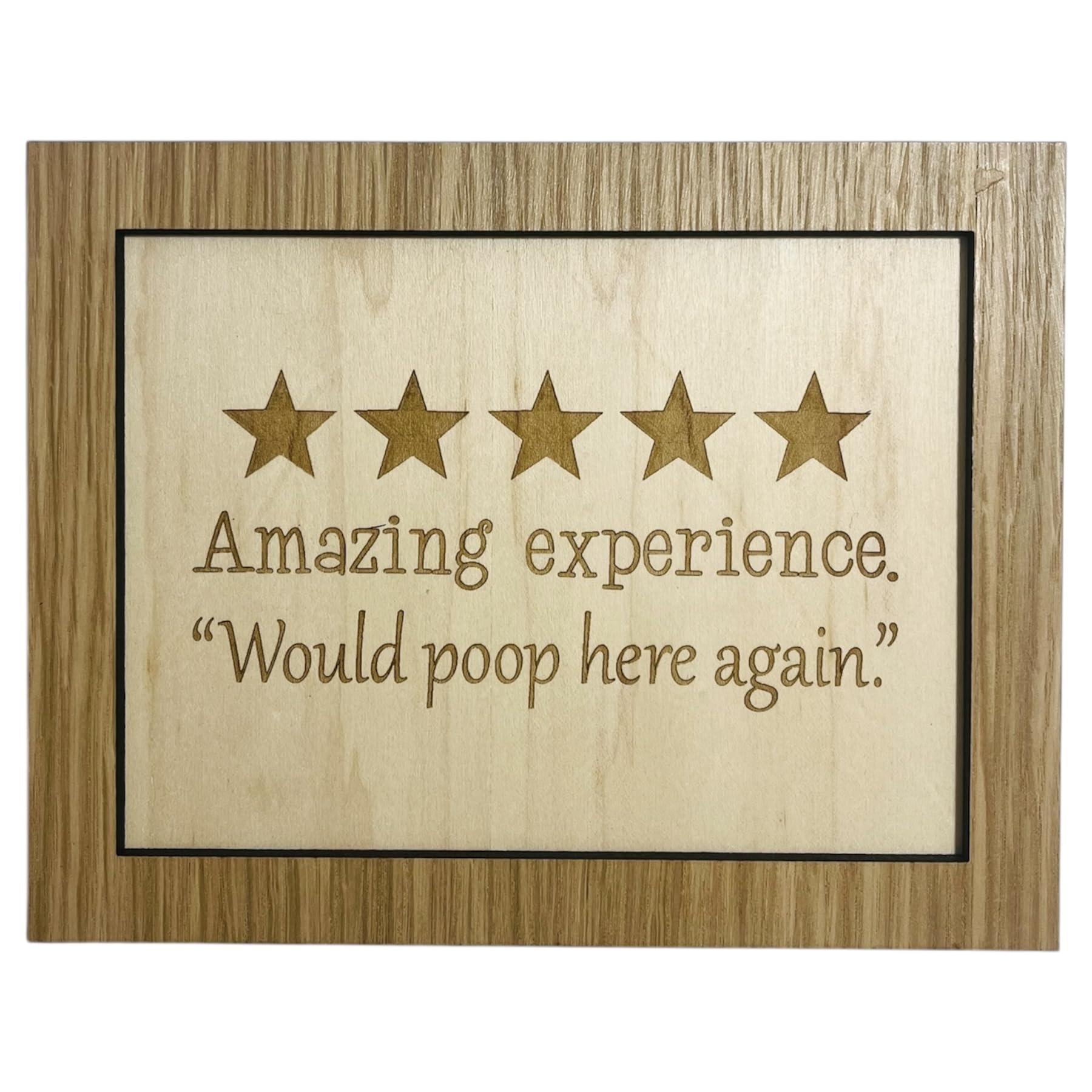 Badge Centre Brown Toilet Review Sign "Amazing Experience, Would Poop Here Again". Funny Toilet Sign