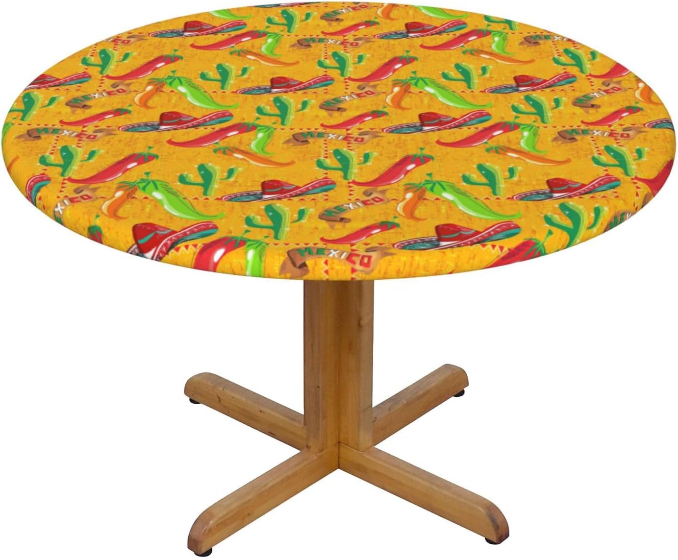 Cactus Hat and Chili Pepper Print Outdoor Patio Kitchen Decor Supplies Wipeable Round Table Cloth for Indoor Outdoor