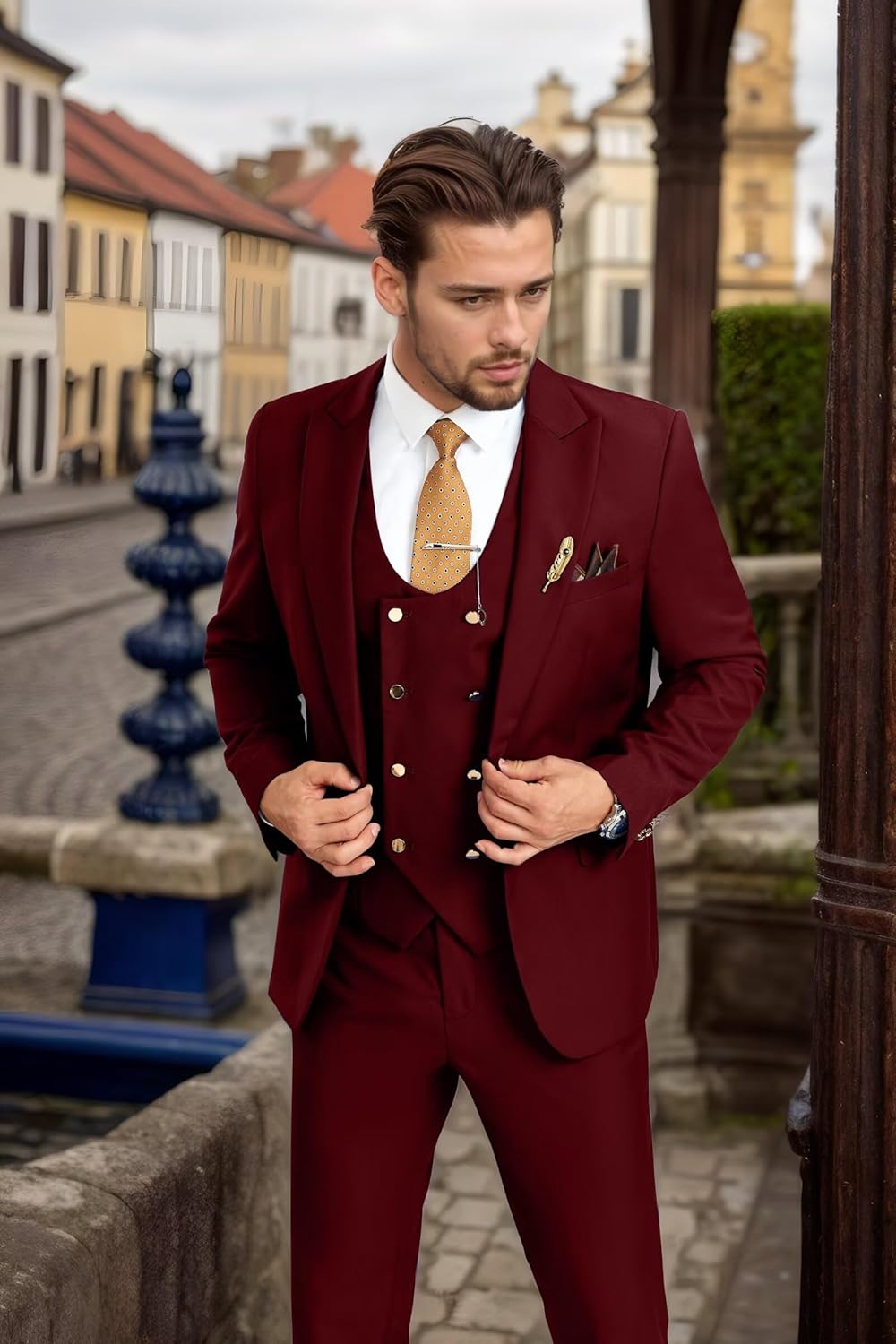 Men's Suits 3 Piece Slim Fit Tuxedo Suit One Button Double Breasted Men Wedding Prom Homecoming Suits Blazer Vest Pants - Image 7