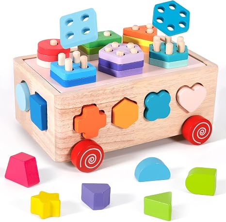 Montessori Sortier‑Stapelspielzeug Aus Holz – Für Kinder 1‑3 Jahre, Mit 6 Formen & Farben, Feinmotorik‑Förderung