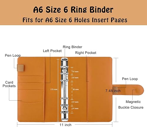 Vista 51 de Antner - Archivador de piel sintética con 6 anillos, para papel de tamaño A6, agenda personal con hojas sueltas y cubierta con cierre magnético