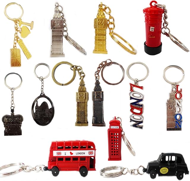 10 London Keyrings KeyChain Key Chain Ring Tags GB Icon Mini Brelock Gift Souvenir England Union Jack Bus Tower UK British Fobs (10 Keychain Souvenir)