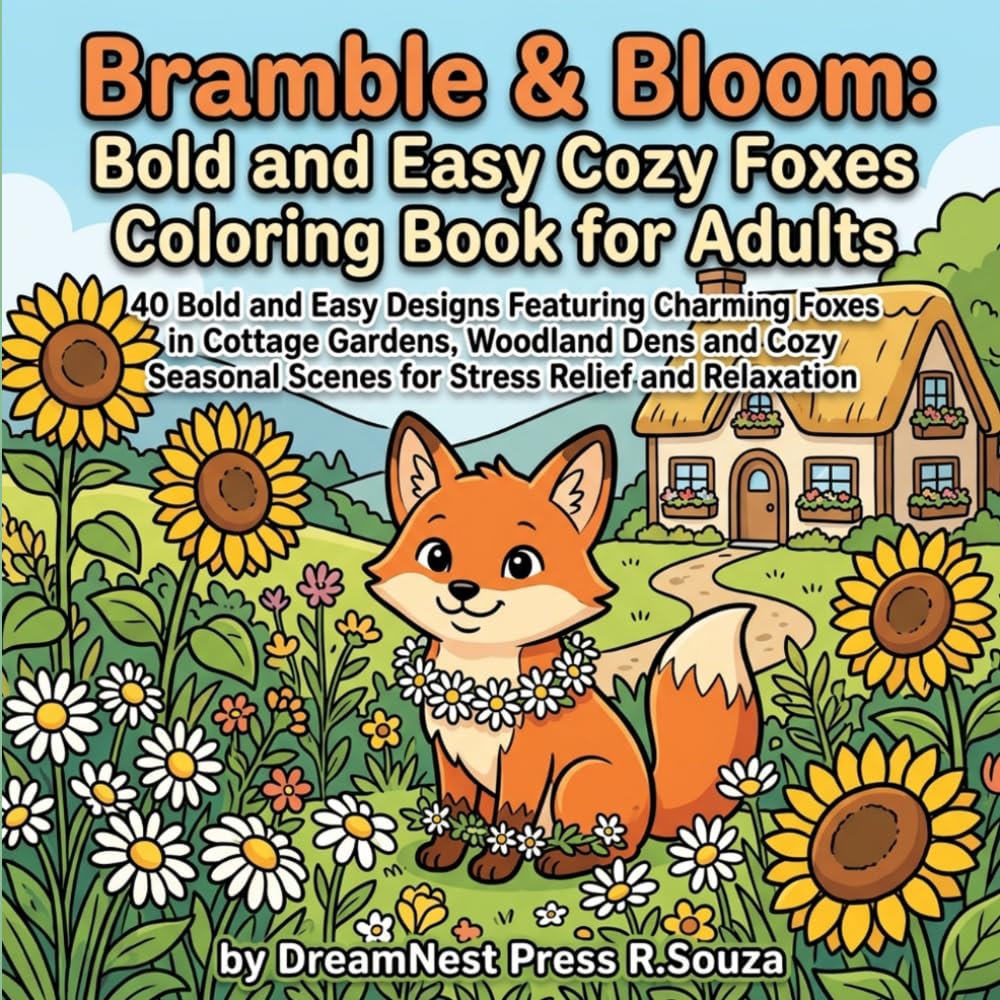 Bramble & Bloom: Bold and Easy Cozy Foxes Coloring Book for Adults: 40 Bold and Easy Designs Featuring Charming Foxes in Cottage Gardens, Woodland ... Scenes for Stress Relief and Relaxation