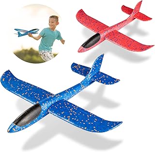 MOOKLIN ROAM Manual Throwing Airplane, 2 Pack 17.32 Inches Throwing Foam Glider Plane with 2 Flight Mode, Large Model Foam Aircraft for Kids Outdoor Sport Game Toy, Flying Toy (Blue + Red)