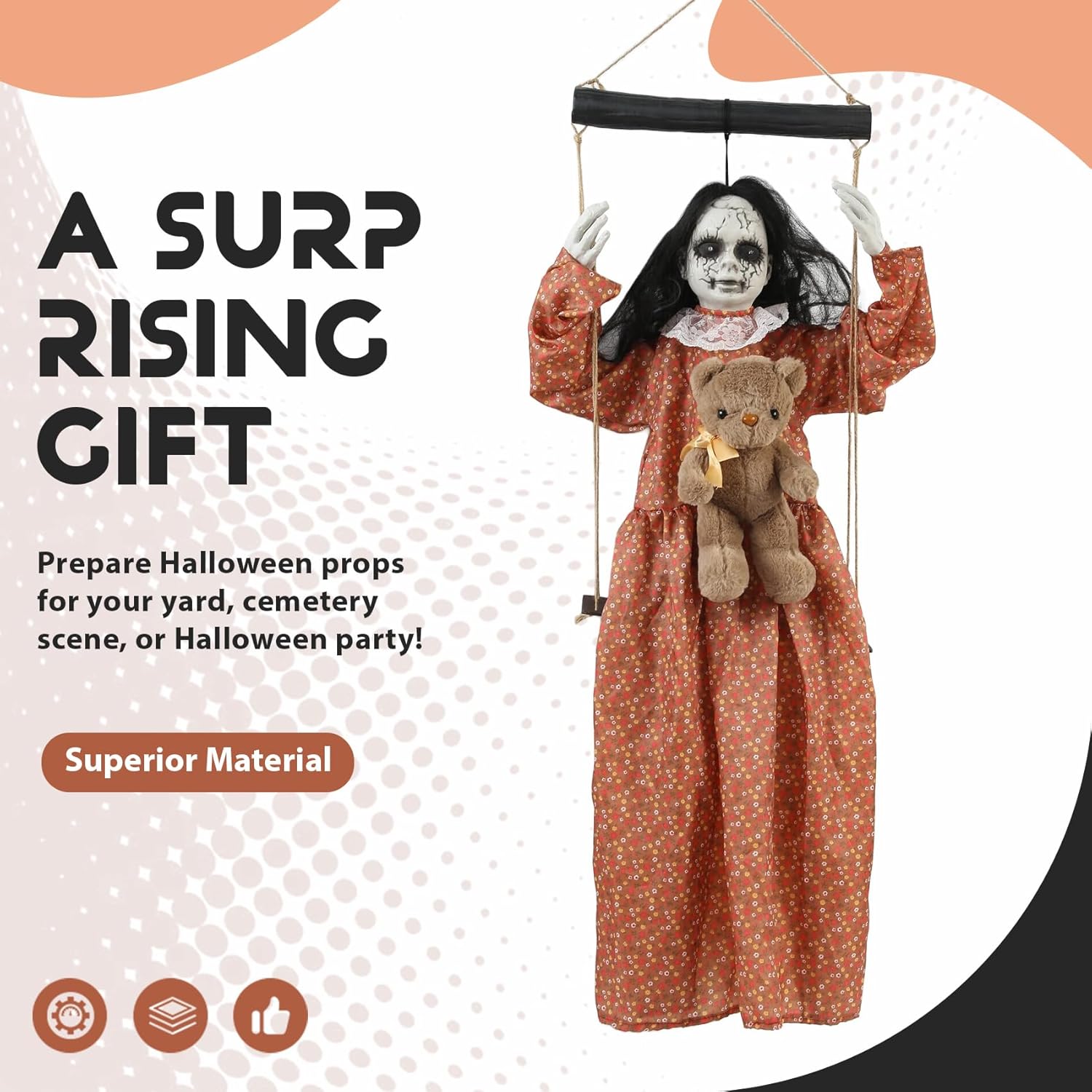 ハロウィン装飾 怖い屋外照明効果、音付きハロウィン吊り人形女の子、恐ろしい表情の光る目