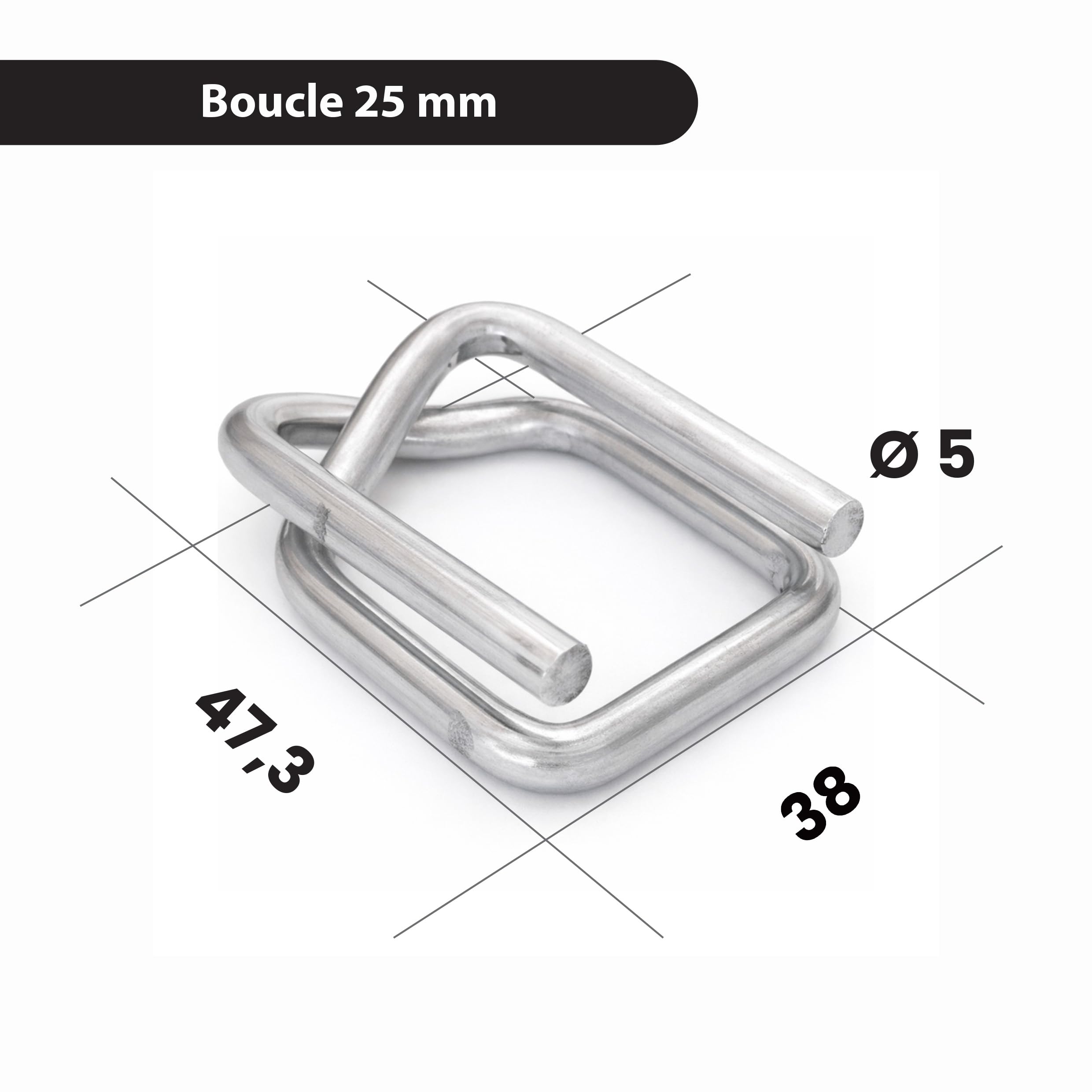 Boucles de cerclage acier galvanisé 25 mm – 500 pièces – Boucles Autobloquantes pour Feuillard Textile 24–25 mm – Haute résistance – Fabrication française