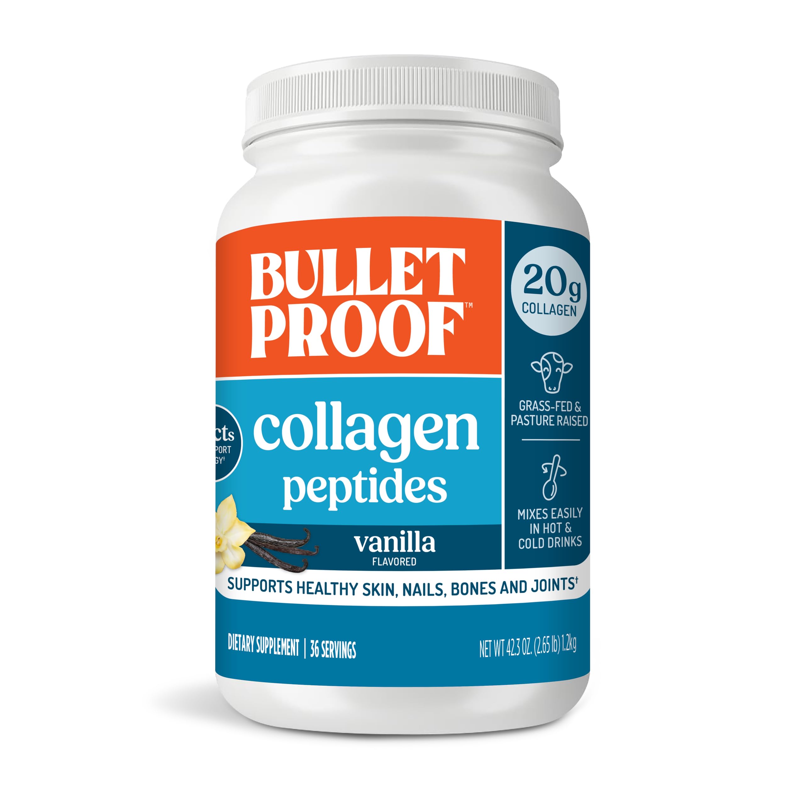 BulletproofVanilla Collagen Protein Powder with MCT Oil, 19g Protein, 42.3 Oz, Value Size, Collagen Peptides and Amino Acids for Healthy Skin, Bones and Joints
