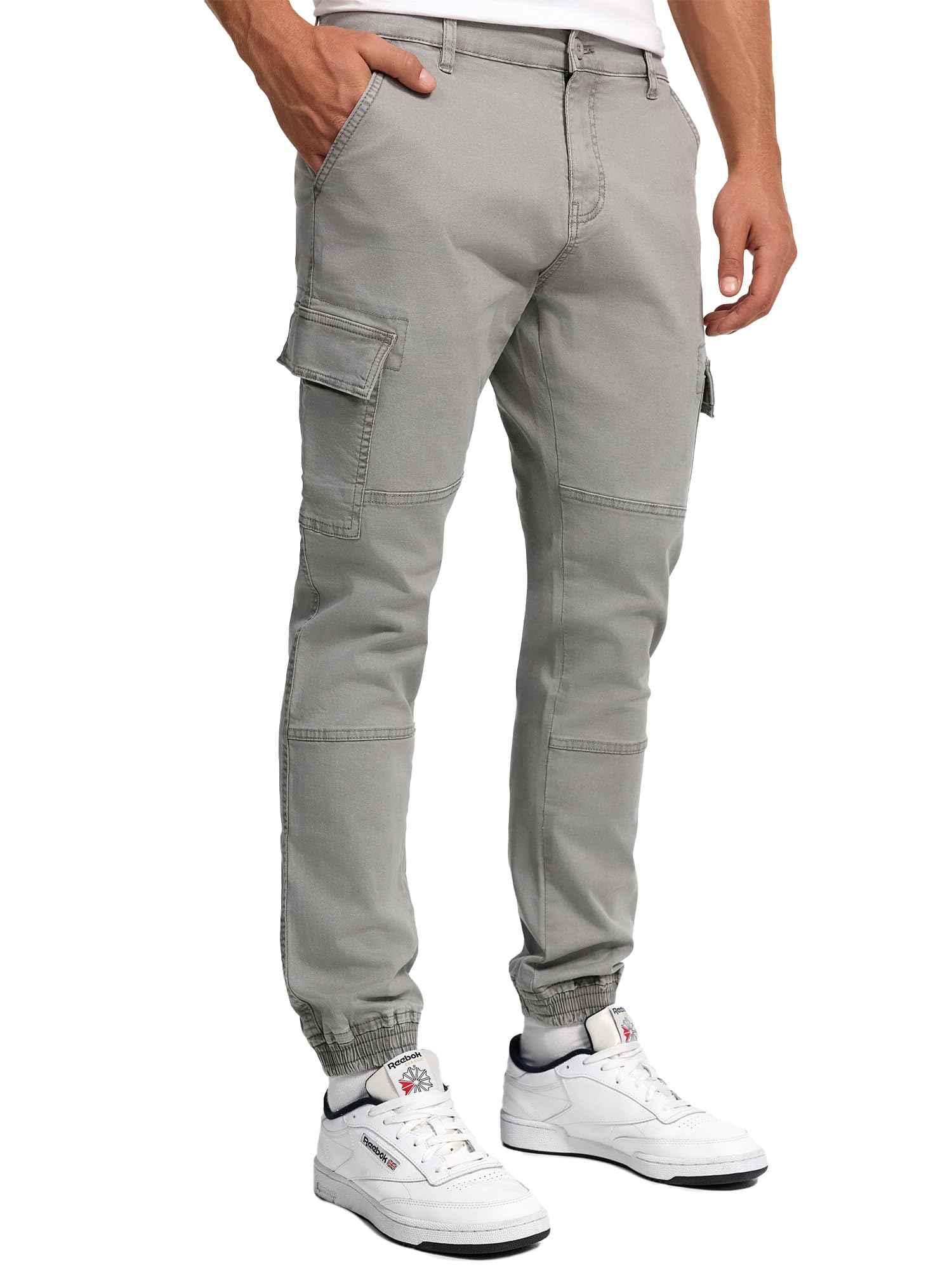 Indicode Herren August Cargohose aus Baumwolle mit 6 Taschen | Cargo Chino Hose f. Männer Lt Grey, XL