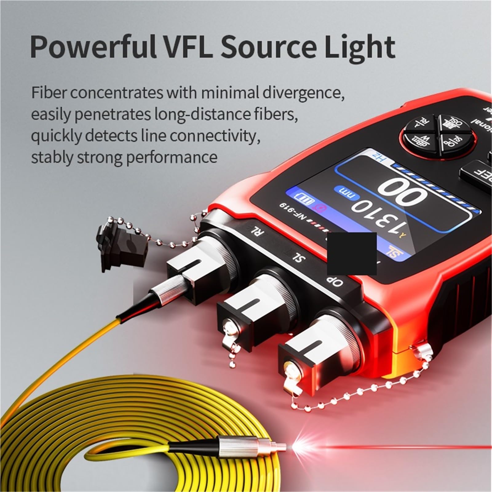 Probador de fibra óptica, NF-919 Medidor de potencia 3 en 1 Fuente luz estable VFL REF Localizador visual fallas Luz roja Herramienta prueba fibra óptica