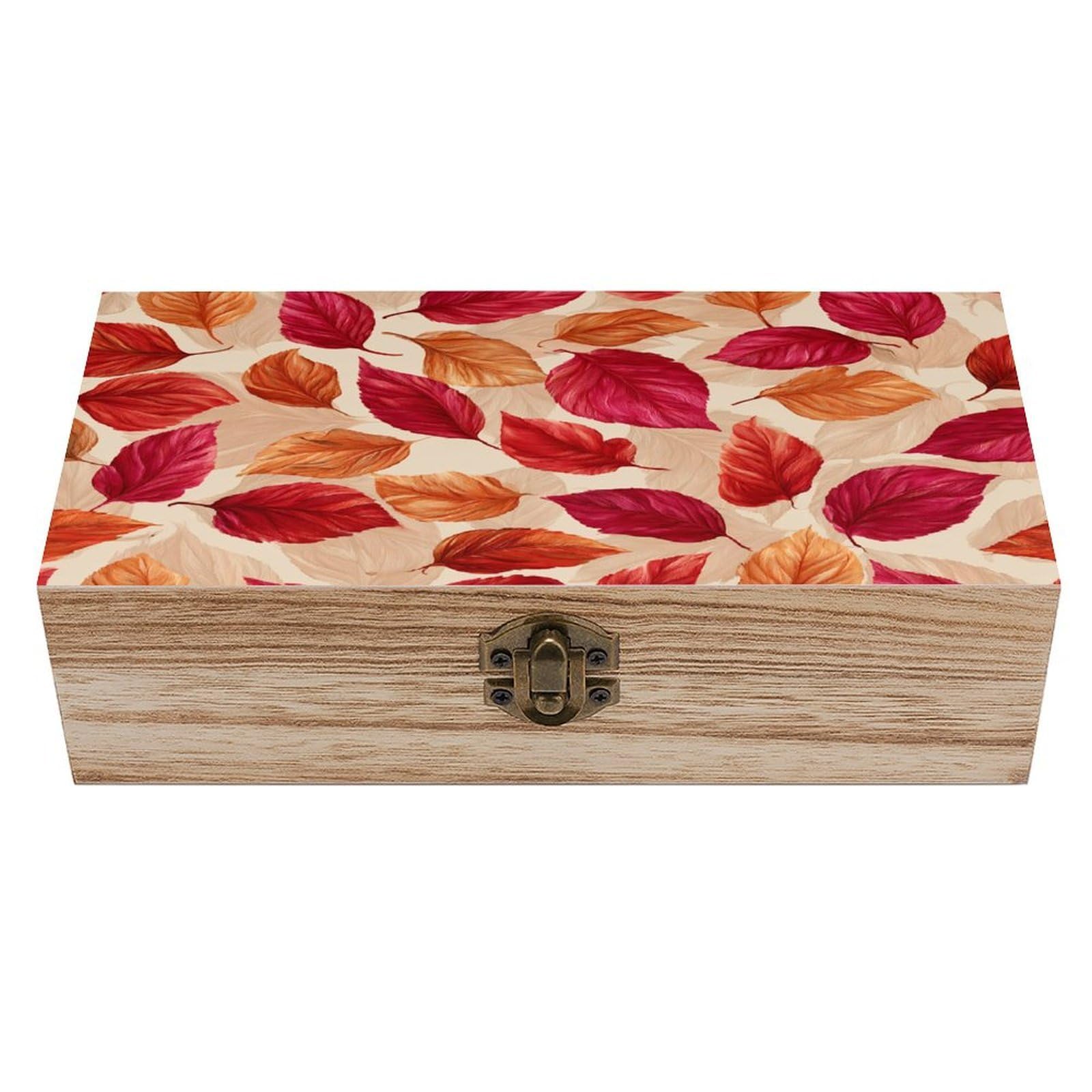 asbwuo Autumn Leaves Reds And Oranges Wooden Storage Box with Hinged Lid