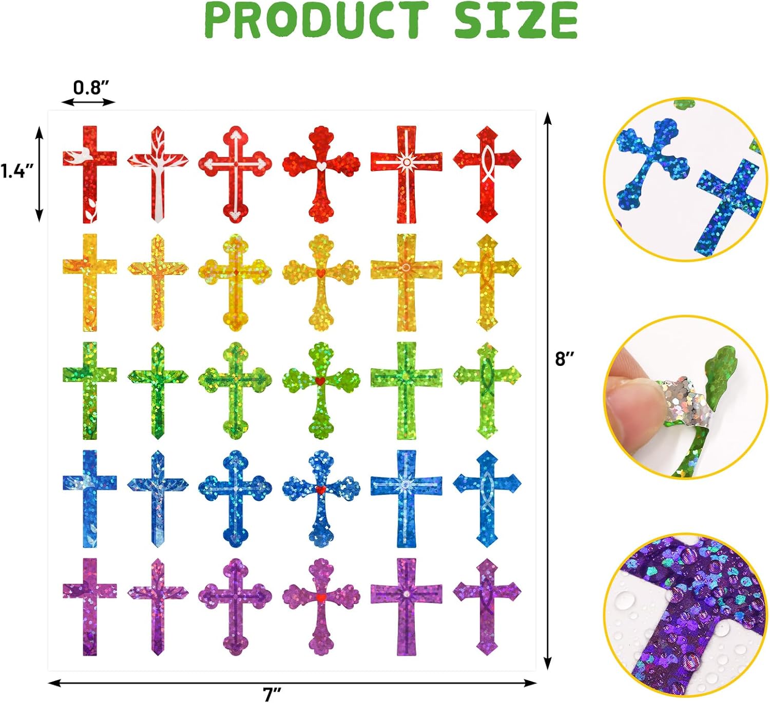Fancy Land 600 Pcs Cross Stickers Glitter Easter Religious Jesus Christian Stickers for Kids Scrapbook Classroom Church Sunday School Supplies