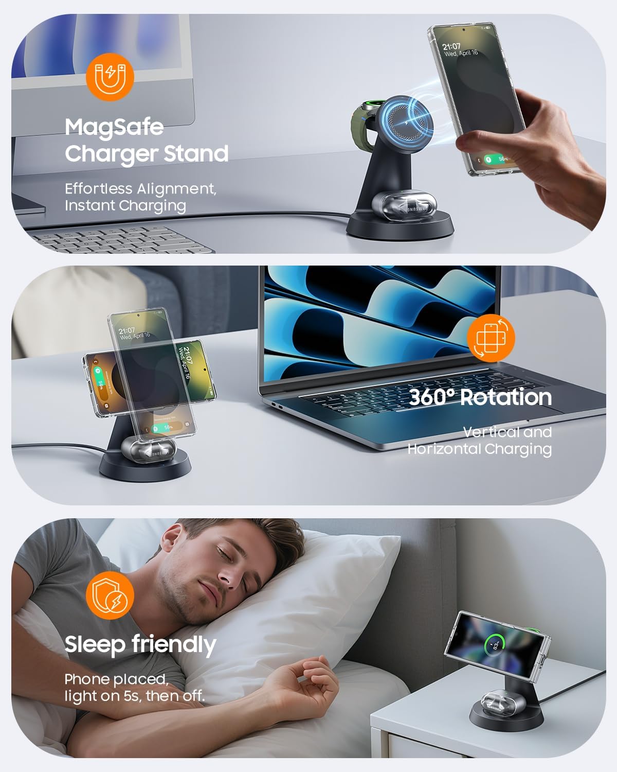 3 in 1 Magnetic Wireless Charging Station for Samsung and Magnetic Case for Samsung Galaxy S25 Ultra 6.9 inch Black image 2