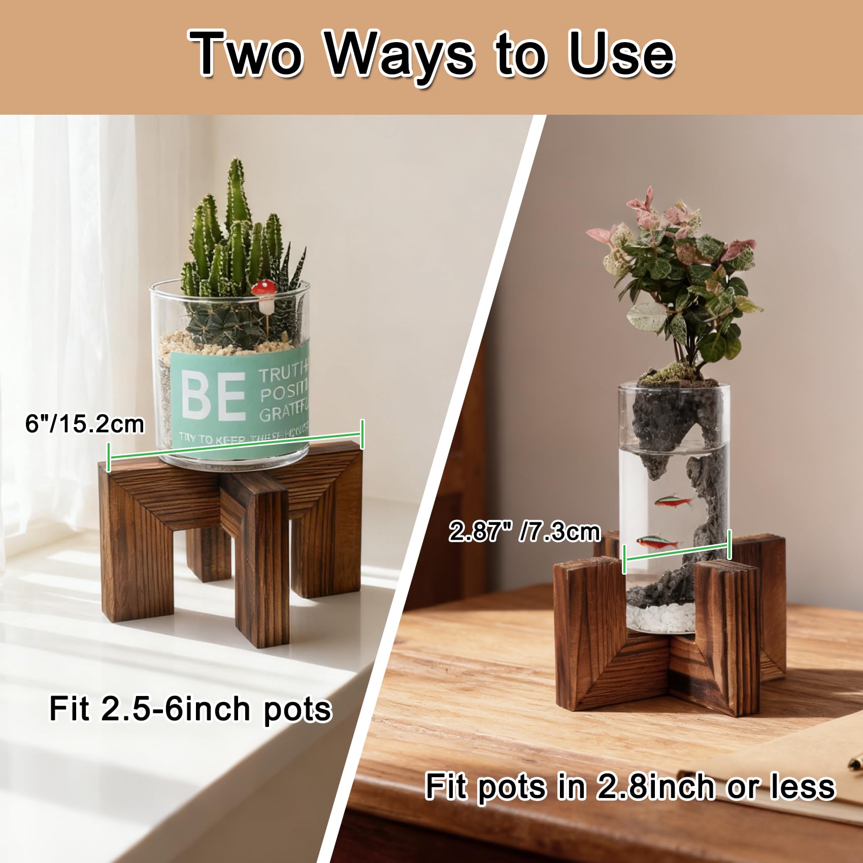Vigordream Pflanzenständer, für drinnen und draußen, Holz-Pflanzenhalter, einzelner Blumentopfständer, stabiler Pflanzgefäßständer (Walnuss, passend für 6,3–15,2 cm große Töpfe)