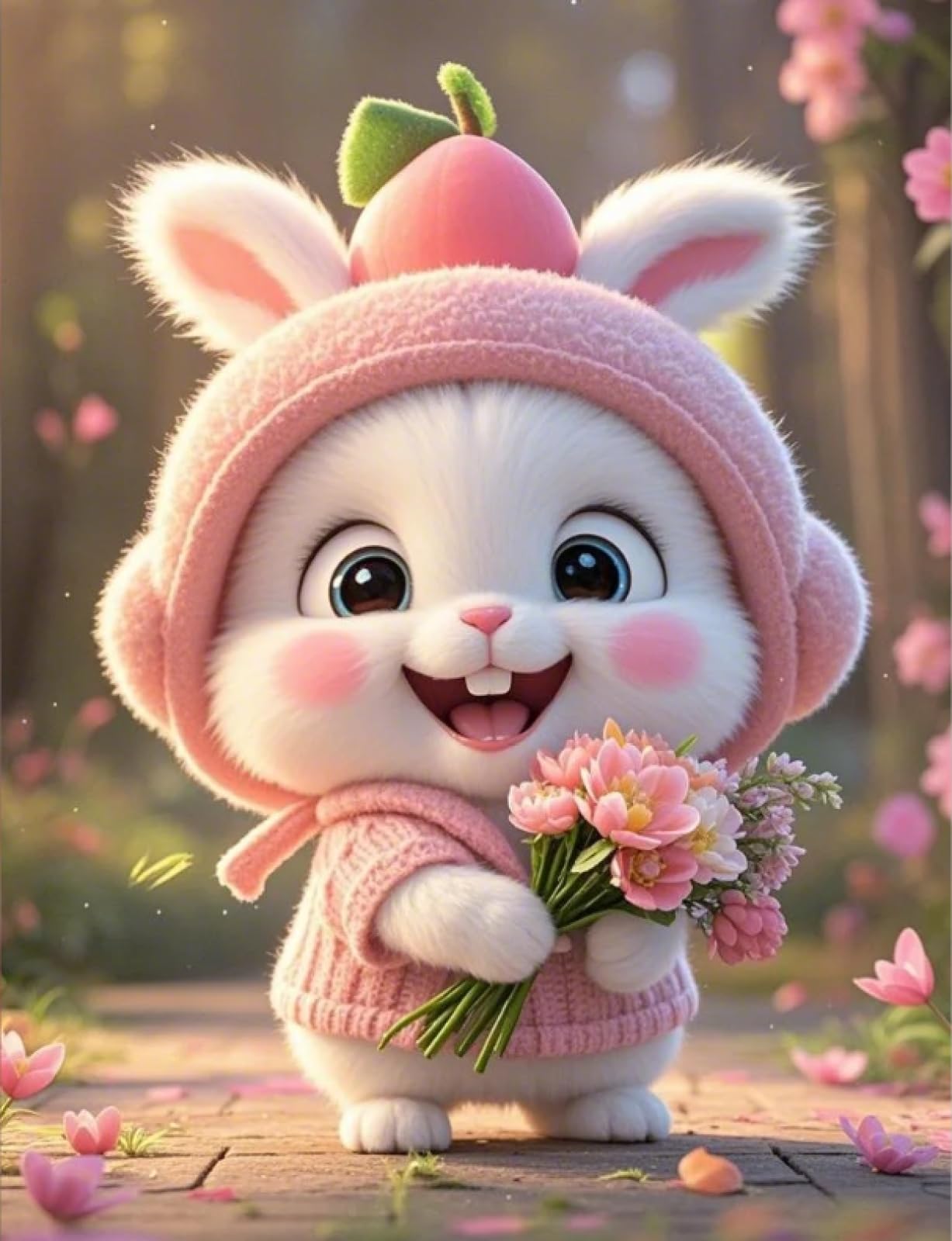 Stithej Rabbit with Flowers Cross Stitch Kit for Adult Beginner