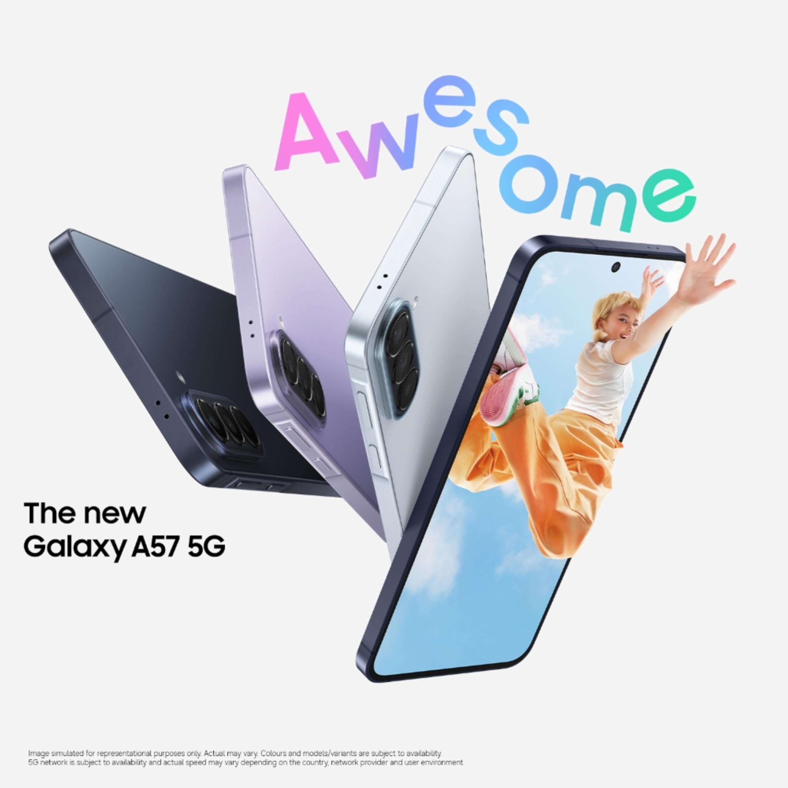 Samsung Galaxy A57 5G (Awesome Navy, 8 GB di RAM, 256 GB di archiviazione), Agentic AI, Tripla fotocamera con video Nightography, durata della batteria 2 giorni, aggiornamenti OS 6 Gen, IP68, 6,9 mm
