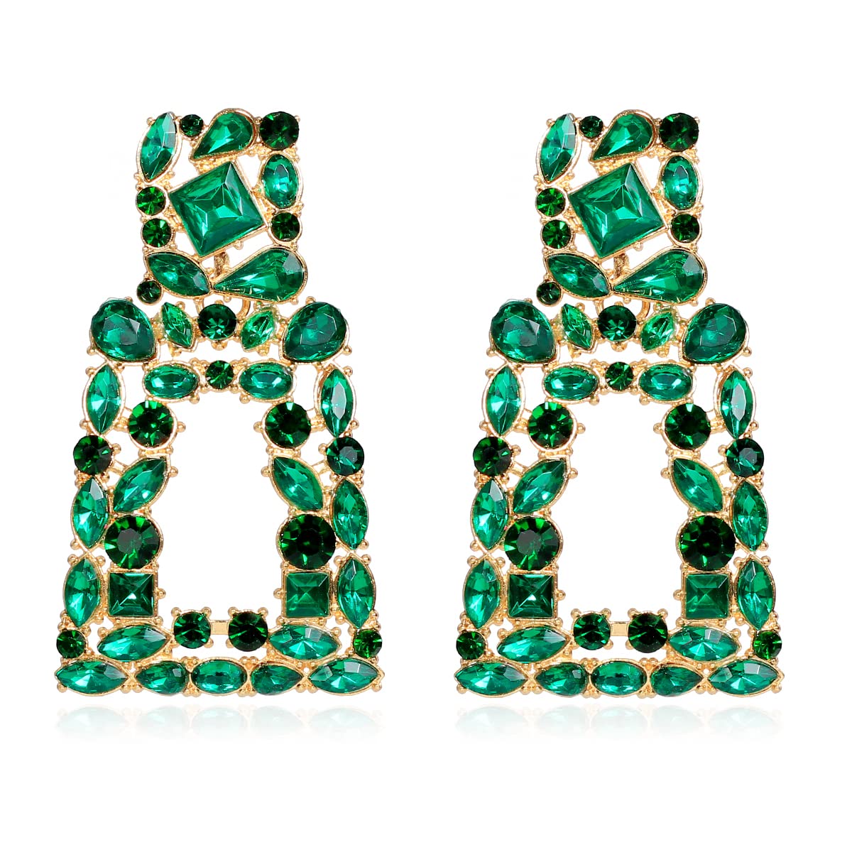 KELMALLSparkly Rhinestone Rectangle Dangle Earrings for Women Crystal Geometric Drop Trendy Statement Earrings