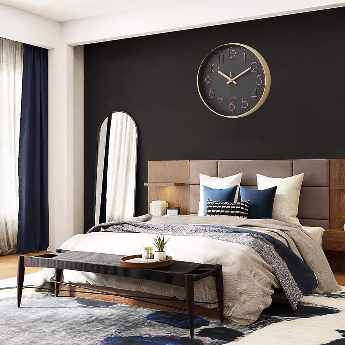 HZDHCLH Funk Wanduhr 30 cm Lautlose Wanduhr Ohne Tickgeräusche, Moderne Batteriebetriebene Uhr für Zuhause, Küche, Wohnzimmer, Büro, Wanddekoration (Gold-schwarz)