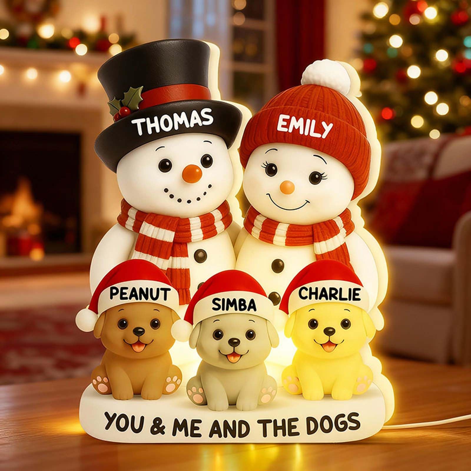 Drawelry Custom Name Snowman Night Light, Personalized Christmas Snowman Decoration, Custom LED Lights Box with Names,Family Light Decorations,Xmas Gift (Snowman Family with Cute Animals)