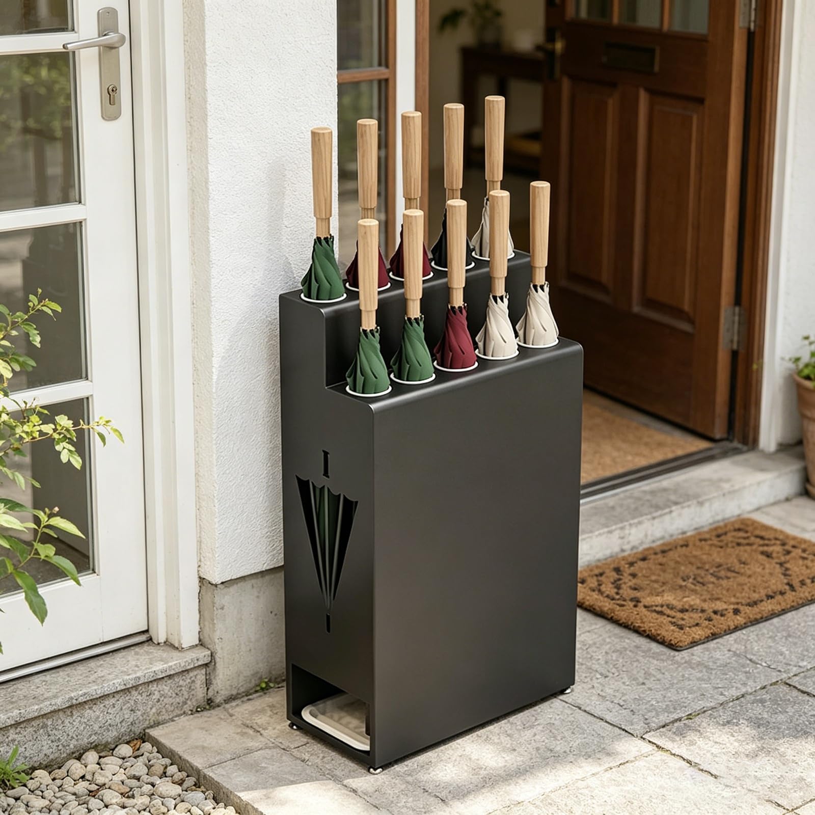 WXPGFEQ Large Capacity Umbrella Stand with Leak-Proof Drip Tray for Entryway, Hallway, Hotel, Office, and Commercial Areas
